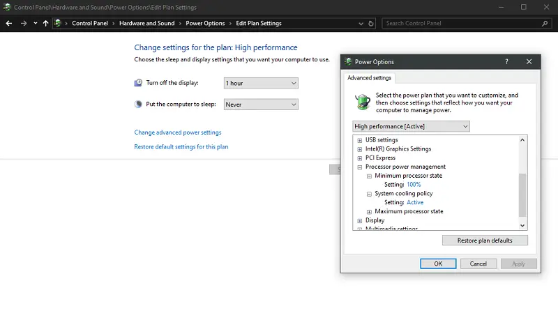 Thiết lập nguồn điện của Windows